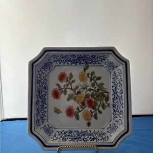 Vintage Andrea by Sadek square trinket dish with beautiful floral design.